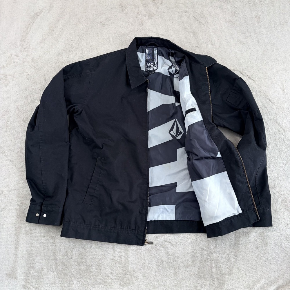 VTG Volcom Harrington Jacket in Black Men Large Full Zip Canvas Workwear Lined
